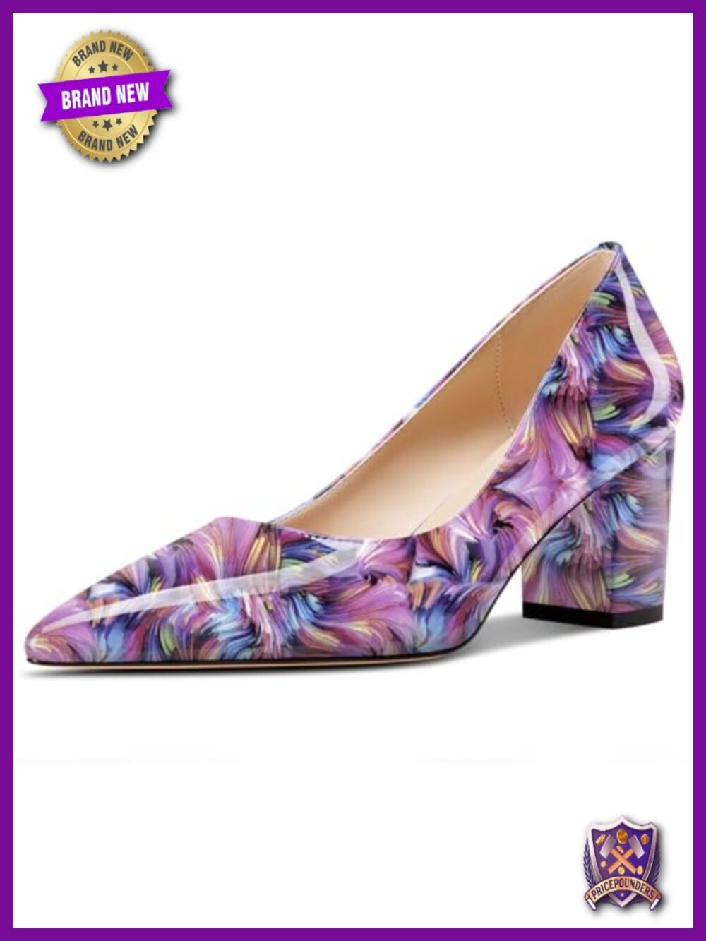 Mid Chunky Block Heel Pointed Toe Pumps Slip-on Patent Leather Office Party